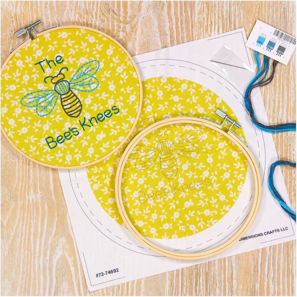 Dimensions Quick Embroidery Kit with Bamboo Hoop - The Bee's Knees (includes hoop!)