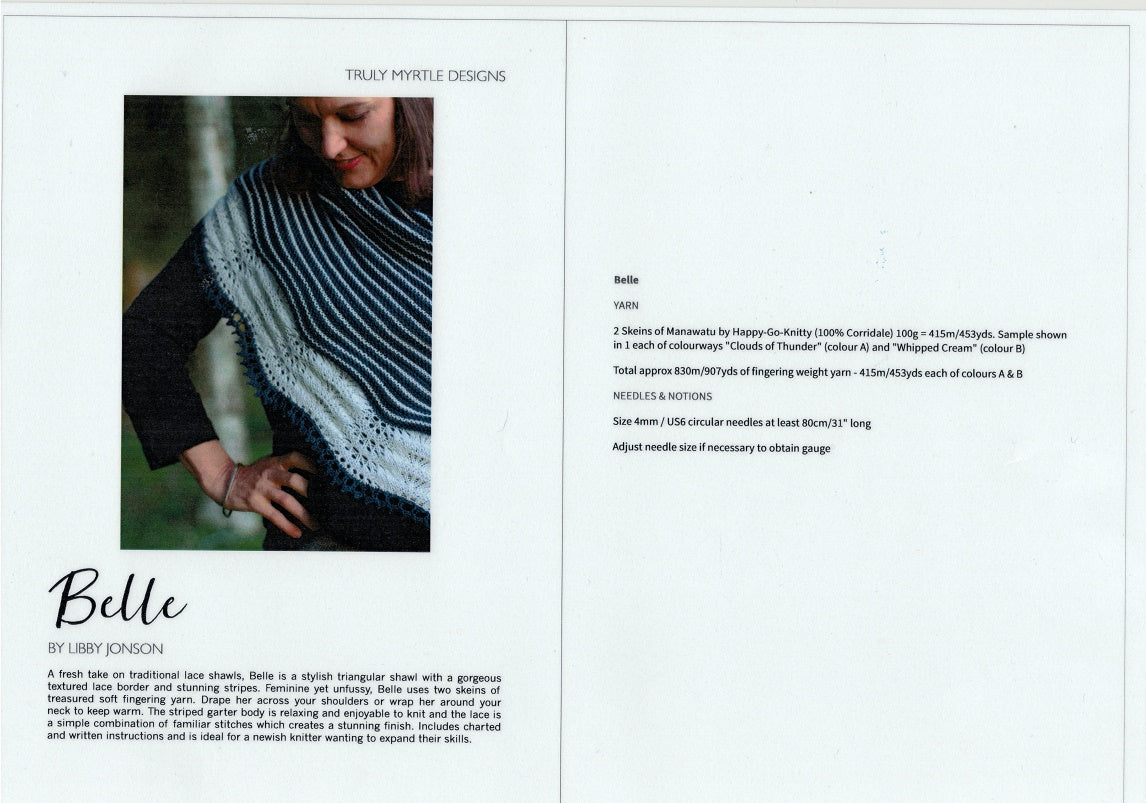 Truly Myrtle - Belle Shawl Pattern for Ladies in 4-ply / Fingering