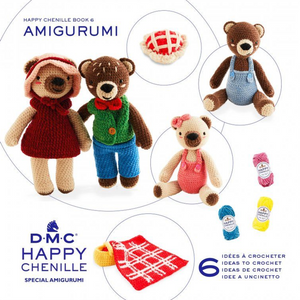 DMC Happy Chenille Pattern Booklet 6 - Amigurumi Teddy Bears Picnic - 4 different Bears and Picnic accessories
