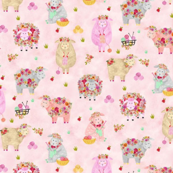 Knitting Sheep - Adorable print for crafters on pretty pink background