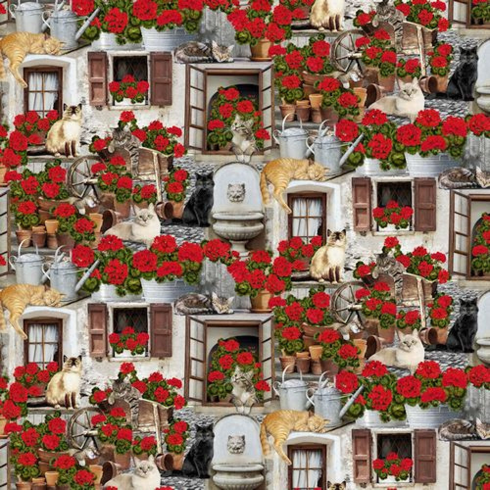 Cats and Geraniums by Timeless Treasures