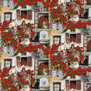 Cats and Geraniums by Timeless Treasures