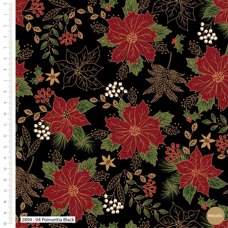 Classic Christmas Metallic - Poinsettia on Black