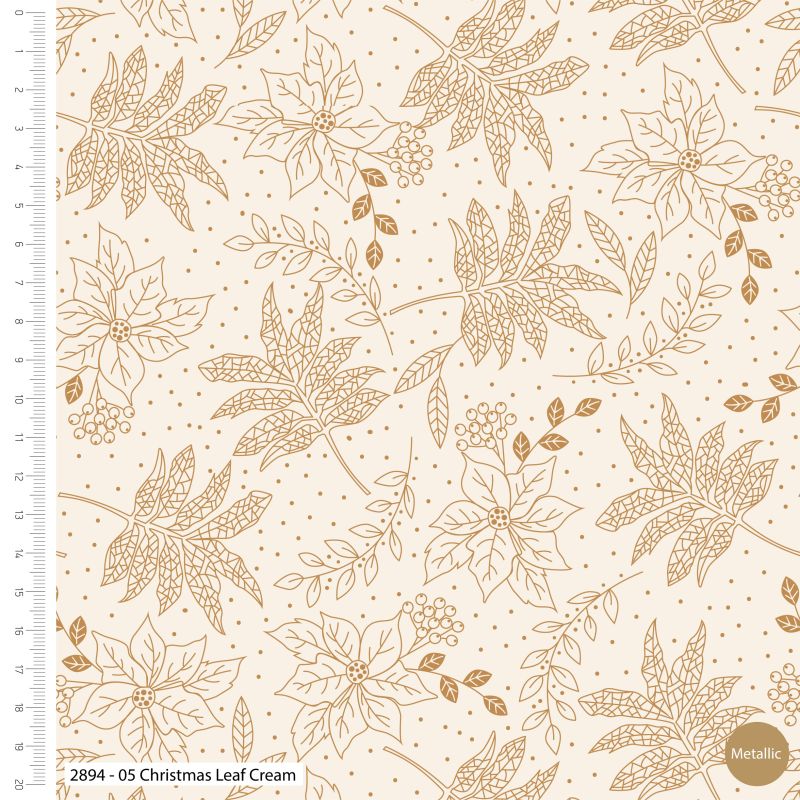 Classic Christmas Metallic - Leaf on Cream