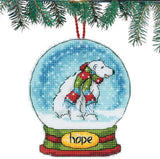 Dimensions Counted Cross Stitch Kit - Hope: Polar Bear in Snow Globe Christmas Ornament