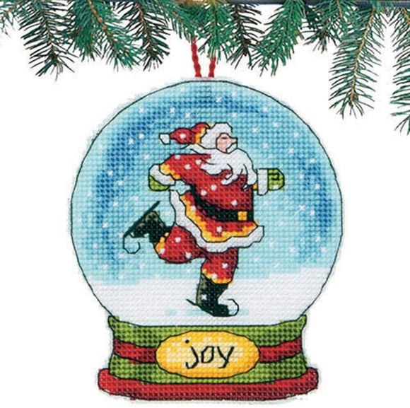 Dimensions Counted Cross Stitch Kit - Joy: Santa Skating in Snow Globe Christmas Ornament