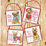 Dimensions Counted Cross Stitch Kit - Four Christmas Pups Ornaments