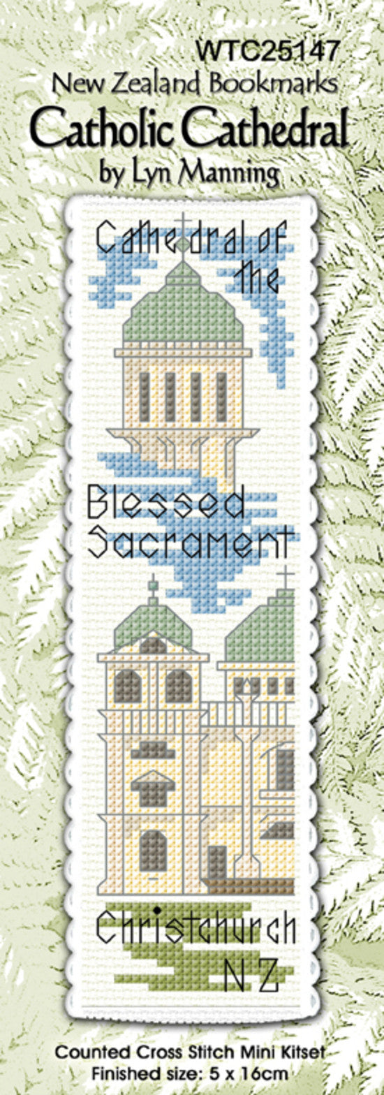 New Zealand designed Cross-stitch bookmark with Christchurch Catholic Cathedral.