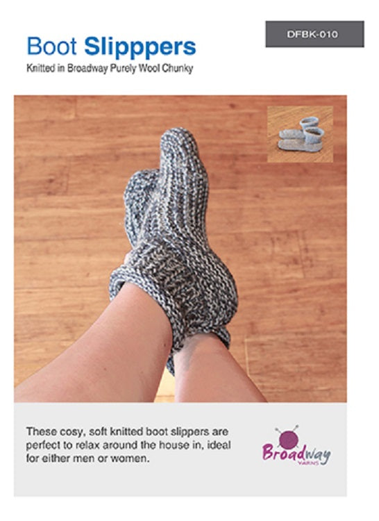 Broadway Knitting Pattern 010 - Boot Slippers in Chunky Yarn