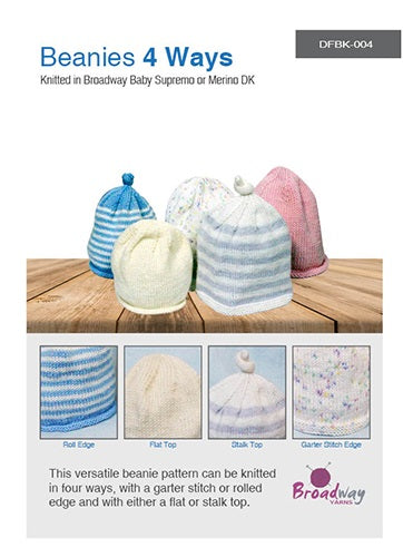 Broadway Knitting Pattern 004 - Beanies 4 Ways in 4-Ply / Fingering and 8-Ply / DK