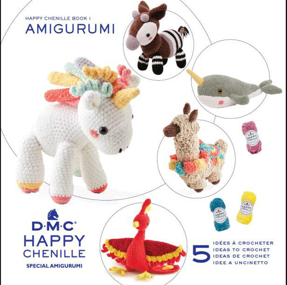 DMC Happy Chenille Pattern Booklet 1 - Amigurumi Ethereal Animals - Unicorn, Llama, Narwhale, Okapi and Phoenix