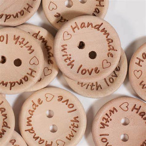 Buttons - Wooden "Handmade with love"  15mm ( 5/8") Dia.