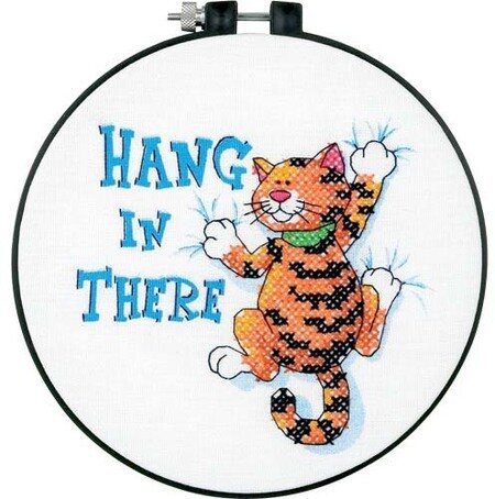 Dimensions Learn A Craft Stamped Cross-Stitch Kit - Hang in There Kitty (includes hoop!)
