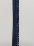 A piece of navy blue elastic, 3 meters long and 5 mm wide, laid out on a plain surface.