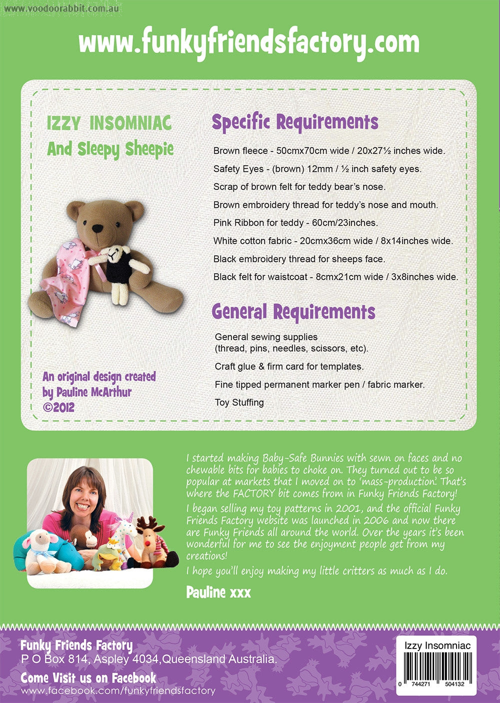 Funky Friends Soft Toy Pattern - Izzy Insomniac Teddy Bear