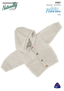 Naturally Knitting Pattern K0807 - Babies Hooded Cardigan in 4-ply / Fingering for ages 0 to 18 months