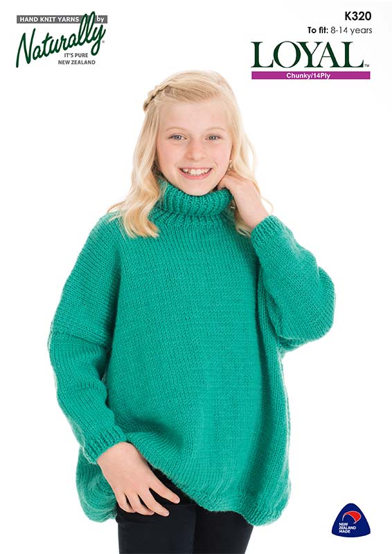 Naturally Knitting Pattern K320 - Girls Oversized Jumper in 14-ply / Chunky for ages 8 - 14
