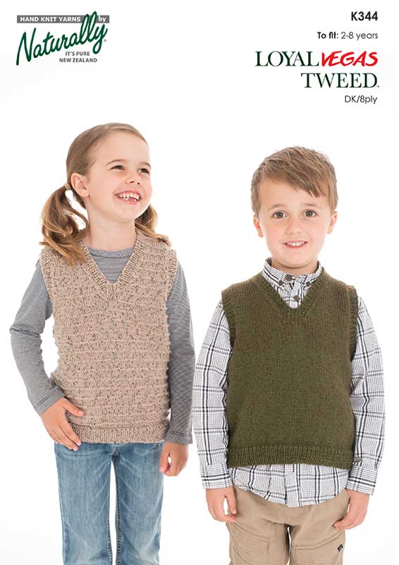 Naturally Knitting Pattern K344 - Boys and Girls V-Necked Vests in 8-ply / DK for ages 2 - 8