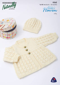 Naturally Knitting Pattern K362 - Babys Cardigan and Hat in 4-ply / Fingering Weight for Newborn to 18 months
