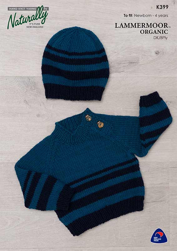Naturally Knitting Pattern K399 - Child's Pullover and Hat in 8-ply / DK  for ages Newborn to 4 years