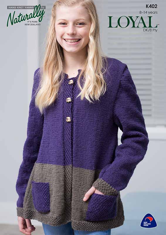 Naturally Knitting Pattern K402 - Girls Cardigan in 8-ply / DK for Ages 8-14