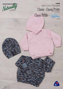 Naturally Knitting Pattern K404 - Babys Cross-Over Cardigan and Hat in 4-ply / Fingering or 8-ply / DK for ages Newborn to 18 months