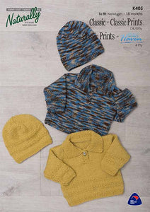 Naturally Knitting Pattern K405 - Babys Open Neck Collar and Hat in 8-ply / DK for ages Newborn to 18 months
