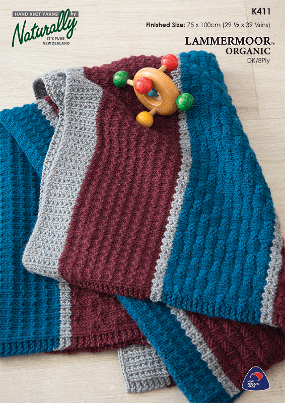 Naturally Knitting Pattern K411 - Textured Baby Blanket / Throw in 8-ply / DK