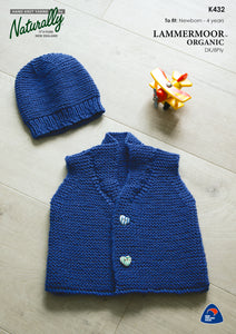 Naturally Knitting Pattern K432 - Baby Vest with V-Neck & Hat in 8-ply / DK