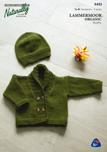 Naturally Knitting Pattern K433 - Baby Jacket with Shawl Collar & Hat in 8-ply / DK for Ages Newborn to 4 Years