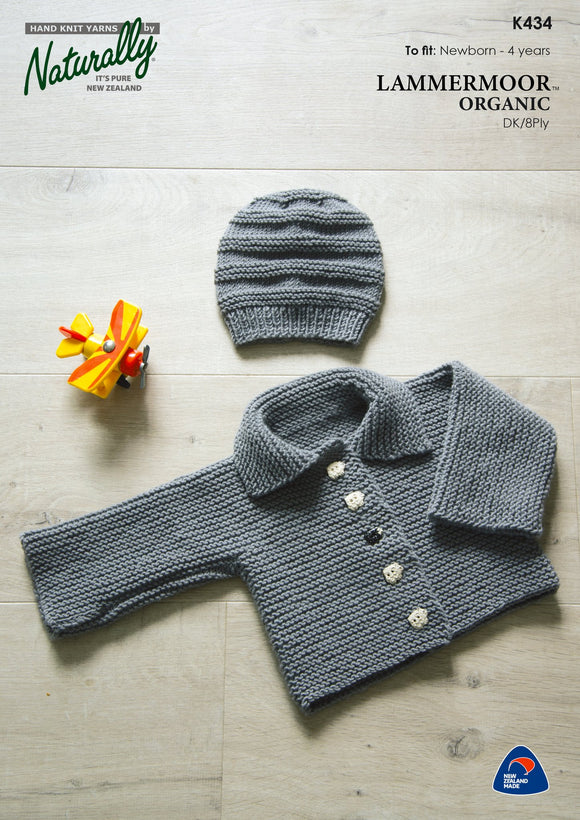 Naturally Knitting Pattern K434 - Baby Jacket & Hat in 8-ply / DK for Ages Newborn to 4 years