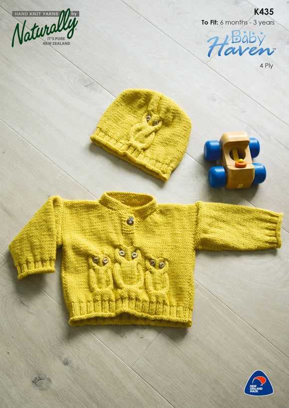 Naturally Knitting Pattern K435 - Baby Pullover & Hat with Owl Motif in 4-ply / Fingering for Ages 6 months to 3 years