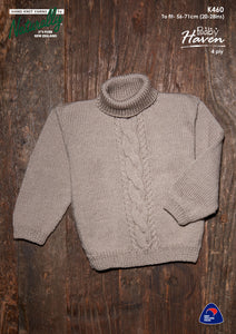 Naturally Knitting Pattern K460 - Childs Pullover with centre cables in 4-ply / Fingering for 2 to 8 years