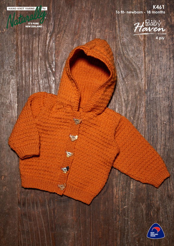 Naturally Knitting Pattern K461 - Babies Hoodie in 4-ply / Fingering for ages Newborn to 18 months