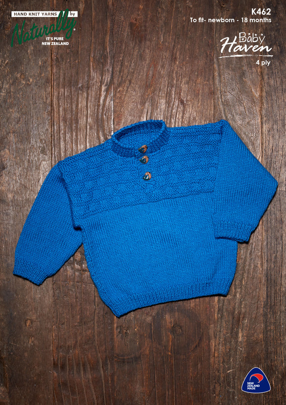 Naturally Knitting Pattern K462 - Babies Pullover with 3 buttons in 4-ply / Fingering for ages Newborn to 18 months