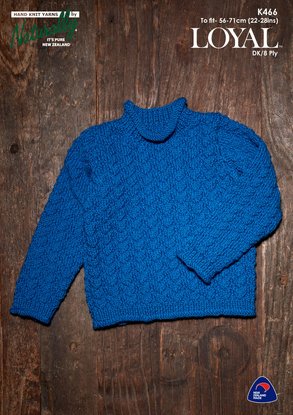 Naturally Knitting Pattern K466 - Childs Patterened Pullover in 8-ply / DK for 2 to 8 years