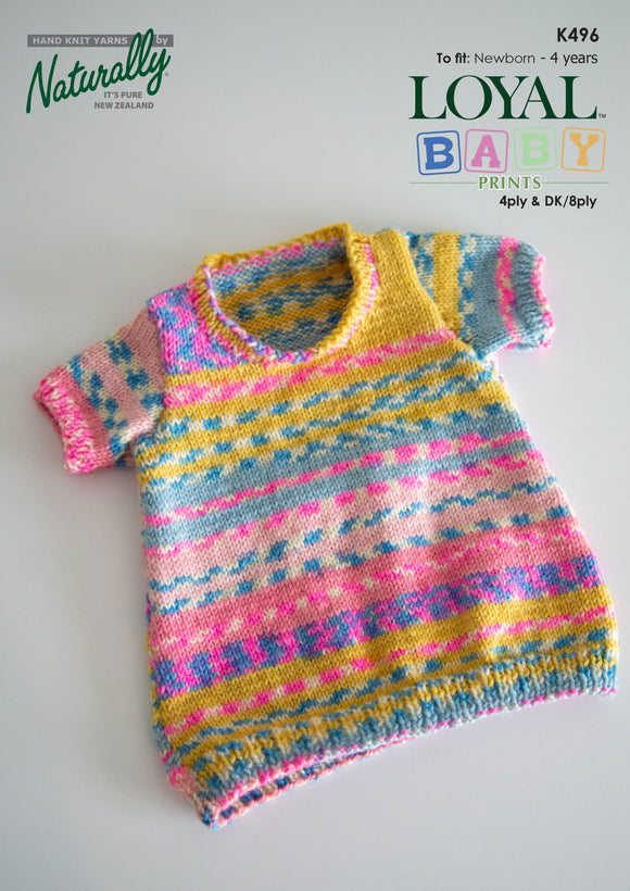 Naturally Knitting Pattern K496 - Babys and Toddlers Dress in 4-ply / Fingering or 8-ply / DK for ages Newborn to 4 years