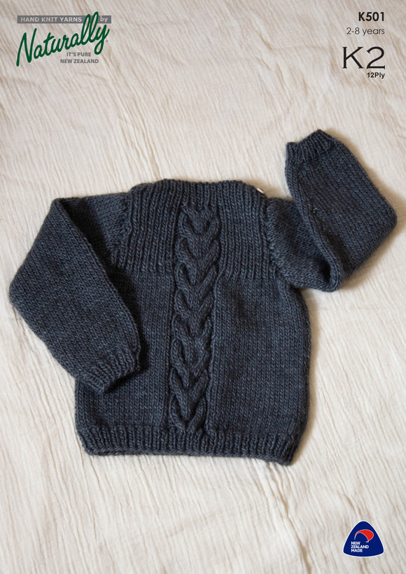 Naturally Knitting Pattern K501 - Children's Pullover with Cable Pattern in 12-ply / Aran for ages 2 to 8 years