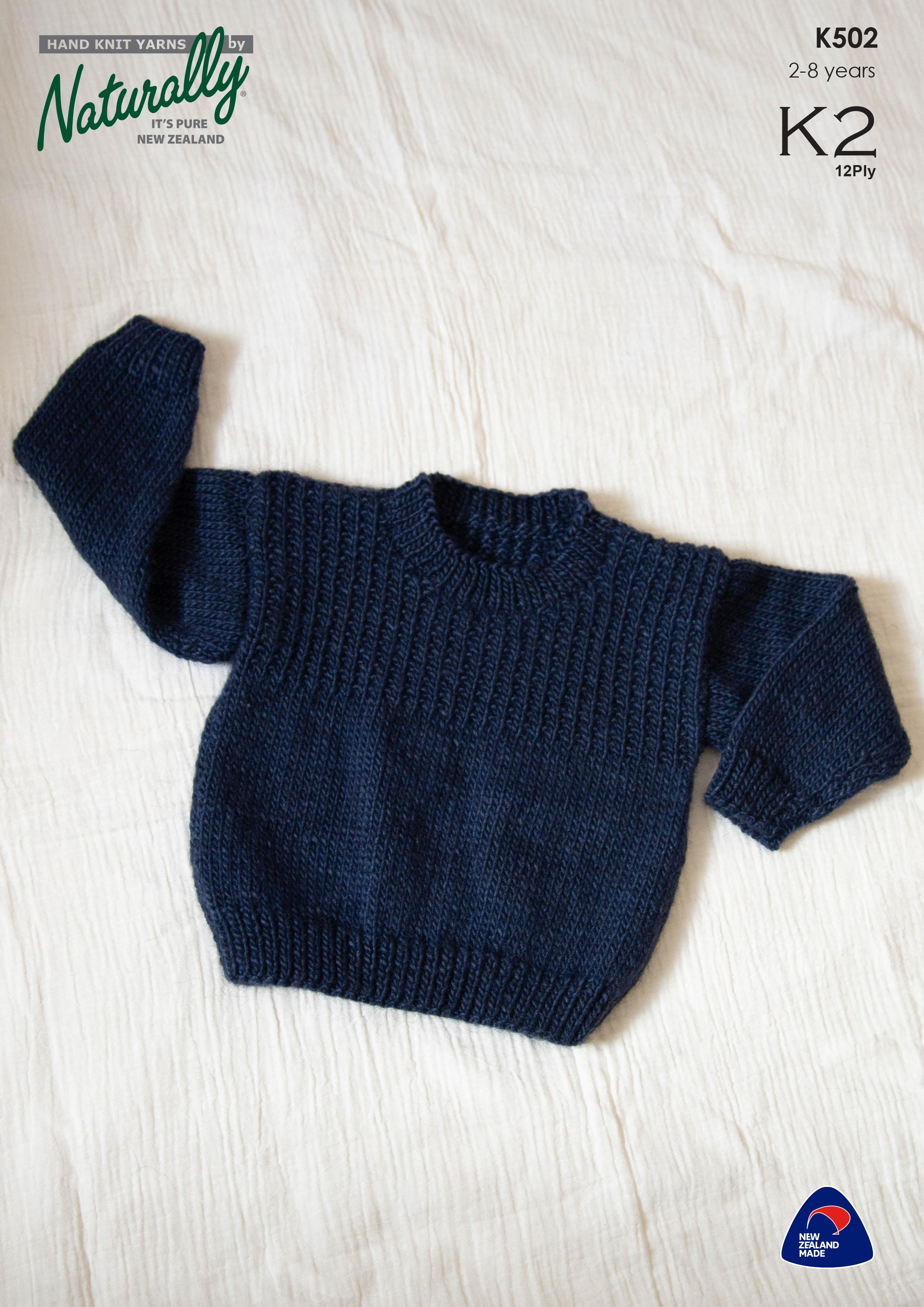 Naturally Knitting Pattern K502 - Children's Pullover with Crew Neck in 12-ply / Aran weight for ages 2 to 8 years