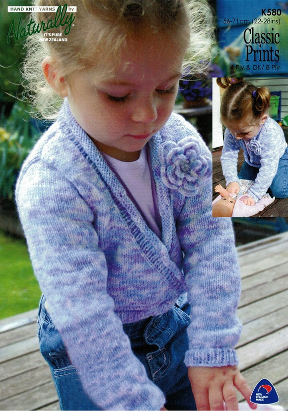 Naturally Knitting Pattern K580 - Childrens Cropped Wrap-around Jacket in 8-ply / DK