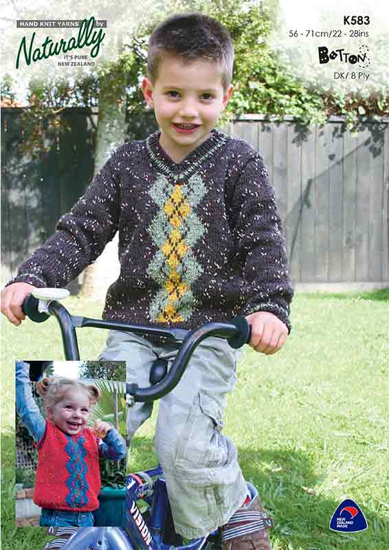 Naturally Knitting Pattern K583 - Childrens Pullover and Vest with Argyle Pattern in 8-ply / DK