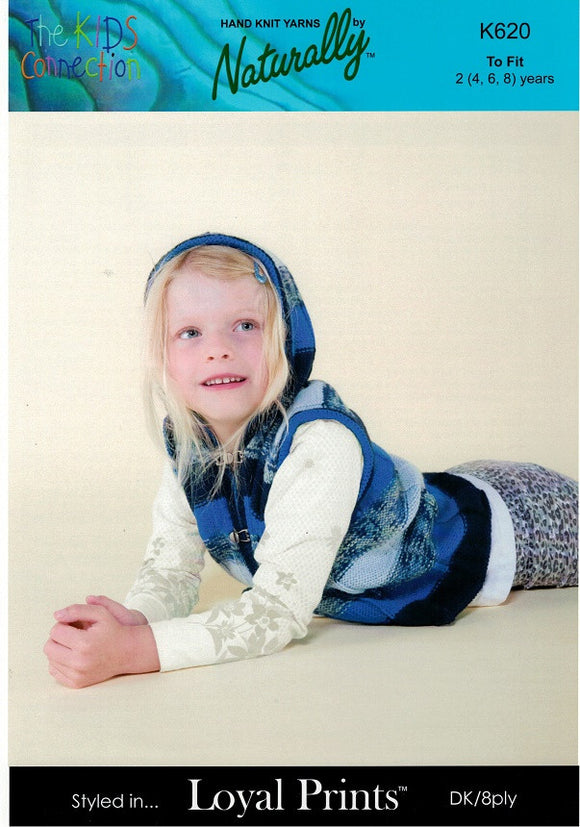 Naturally Knitting Pattern K620 - Childrens Sleeveless Hoodie in 8-ply / DK