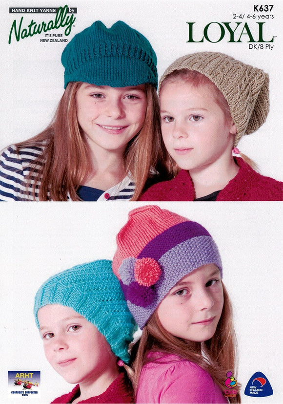Naturally Knitting Pattern K637 - Four Childrens Hats in 8-ply / DK
