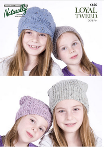 Naturally Knitting Pattern K655 - Four children's Hats in 8-ply / DK