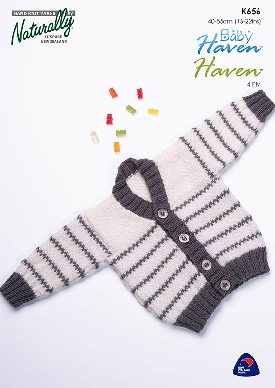Naturally Knitting Pattern K656 - Babys Cardigan in 4-ply / Fingering Weight