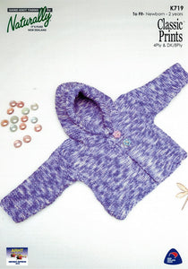 Naturally Knitting Pattern K719 - Babies Hooded Cardigan in 4-ply / Fingering and 8-ply / DK for Ages Newborn to 2 years