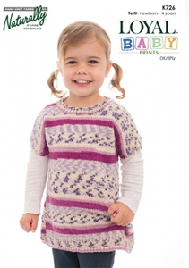 Naturally Knitting Pattern K726 - Girl's Tunic / Dress  in 8-ply / DK for Ages Newborn to 4 years