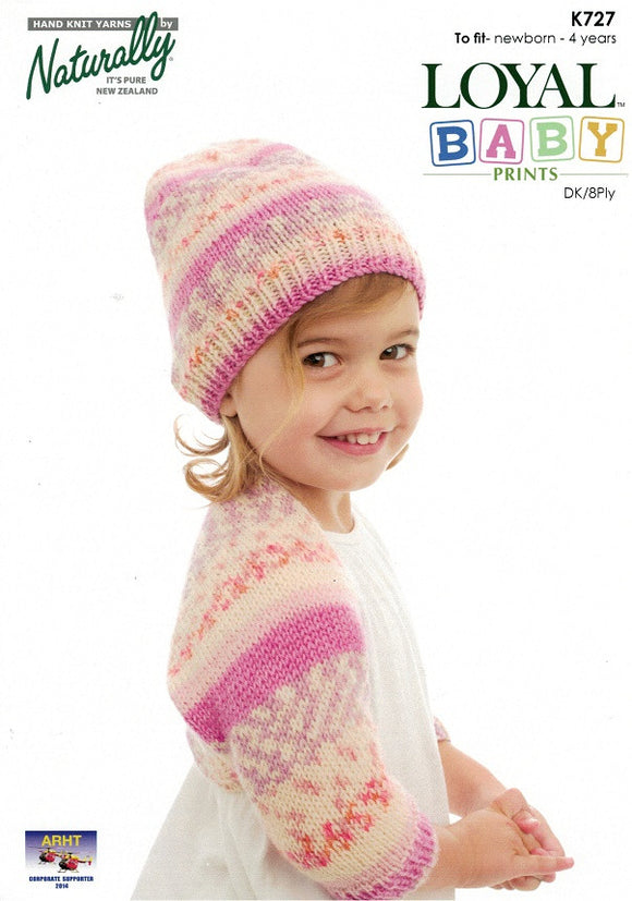 Naturally Knitting Pattern K727 - Girls Shrug and Hat in 8-ply / DK for Ages Newborn to 4 Years