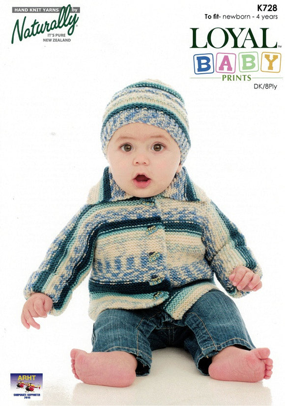 Naturally Knitting Pattern K728 - Childrens Jacket and Hat in 8-ply / DK for ages Newborn to 4 years