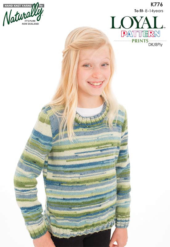 Naturally Knitting Pattern K776 - Girl's Round-Neck Pullover in 8-ply / DK for ages 8 - 14